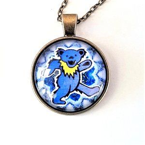 Grateful Dead Dancing Bear Necklace Antique Brass Chain NWOT